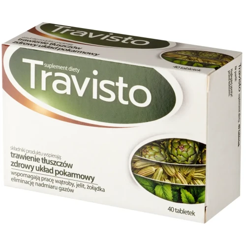 Travisto, 40 tabletek - Ze składnikami wspierającymi  trawienie tłuszczów oraz pracę wątroby, żołądka i jelit - 1