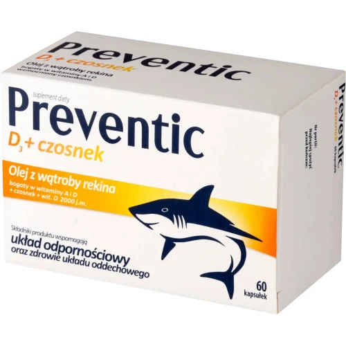 Preventic D3 + czosnek, 60 kapsułek - Z wątroby rekina, czosnkiem i witaminami - 1
