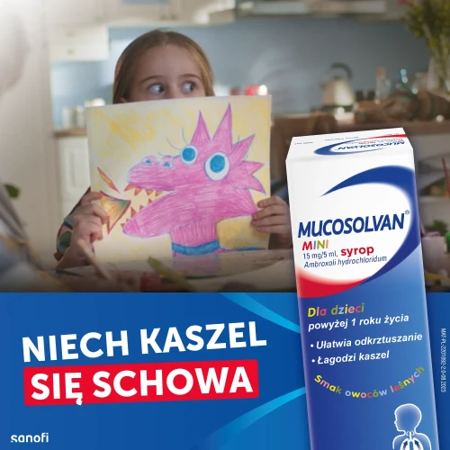 Mucosolvan Mini 15mg/5ml, syrop, 100 ml - Z ambroksolem, ułatwia odkrztuszanie i łagodzi kaszel - 1