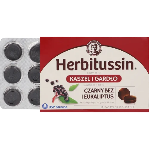 Herbitussin Kaszel i Gardło, 12 pastylek do ssania - Z czarnym bzem i eukaliptusem łagodzące podrażnienia gardła, krtani i strun głosowych - 4