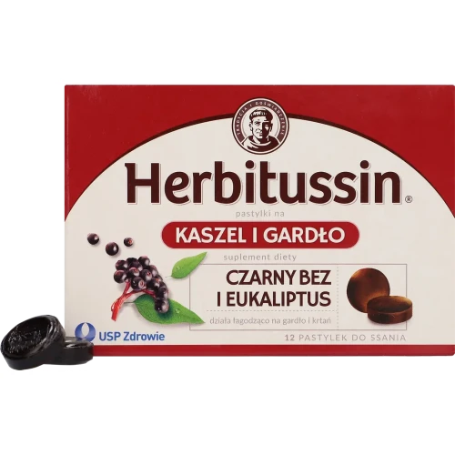 Herbitussin Kaszel i Gardło, 12 pastylek do ssania - Z czarnym bzem i eukaliptusem łagodzące podrażnienia gardła, krtani i strun głosowych - 6