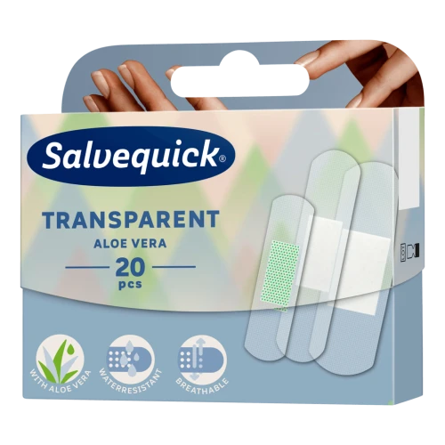 Salveqiuck Transparent Aloe Vera, plastry wodoodporne, 20 sztuk - Elastyczne, przezroczyste i hipoalergiczne - 1
