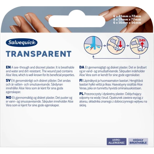 Salveqiuck Transparent Aloe Vera, plastry wodoodporne, 20 sztuk - Elastyczne, przezroczyste i hipoalergiczne - 2