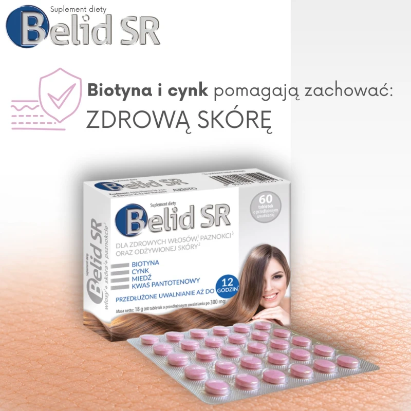 Belid SR, 60 tabletek - Biotyna i cynk na włosy, skórę i paznokcie - 1