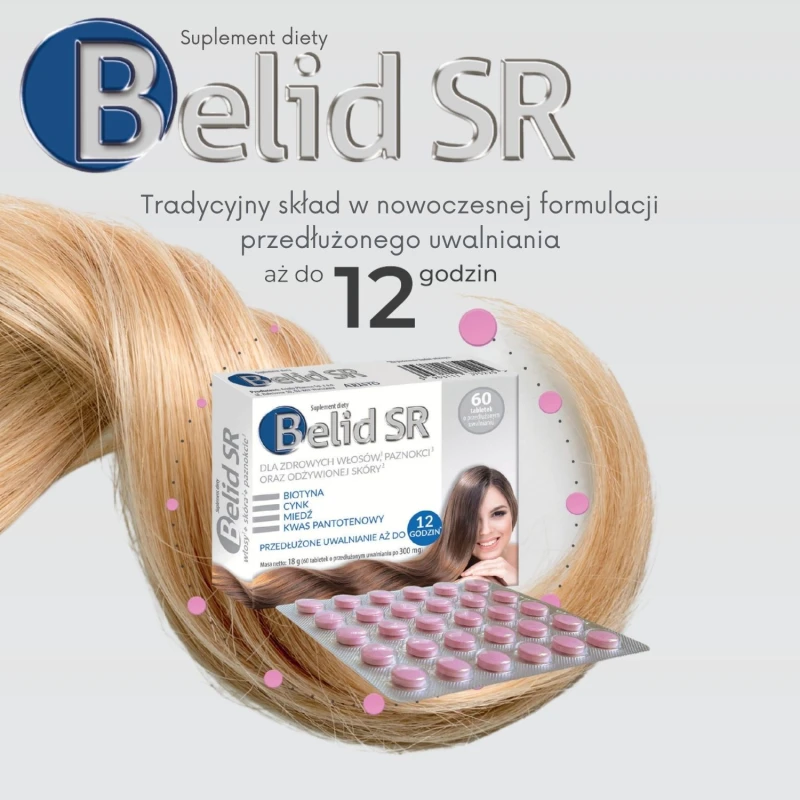 Belid SR, 60 tabletek - Biotyna i cynk na włosy, skórę i paznokcie - 2