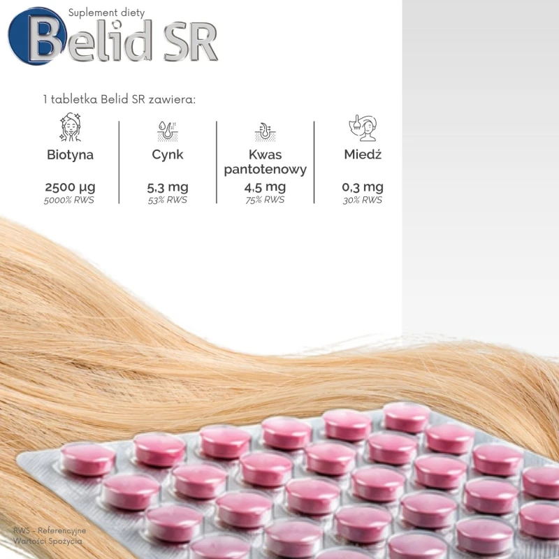 Belid SR, 60 tabletek - Biotyna i cynk na włosy, skórę i paznokcie - 5