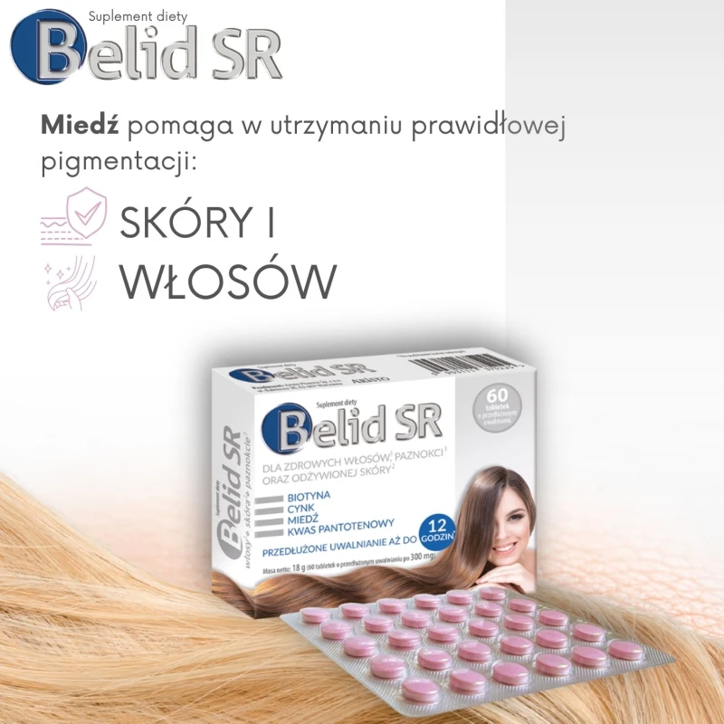 Belid SR, 60 tabletek - Biotyna i cynk na włosy, skórę i paznokcie - 7