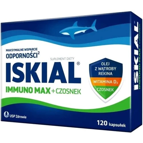 Iskial Max + Czosnek, 120 kapsułek  - Z olejem z wątroby rekina, witaminą D i czosnkiem dla dzieci powyżej 6. roku życia i dorosłych - 1