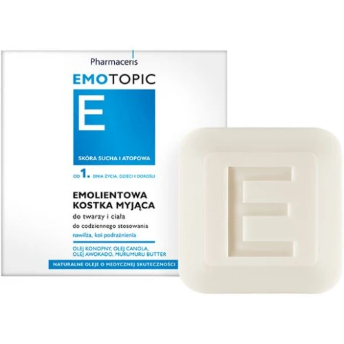 Emotopic Emolientowa kostka myjąca do twarzy i ciała, 100 g - Do skóry atopowej, suchej i wrażliwej - od 1. dnia życia - 1