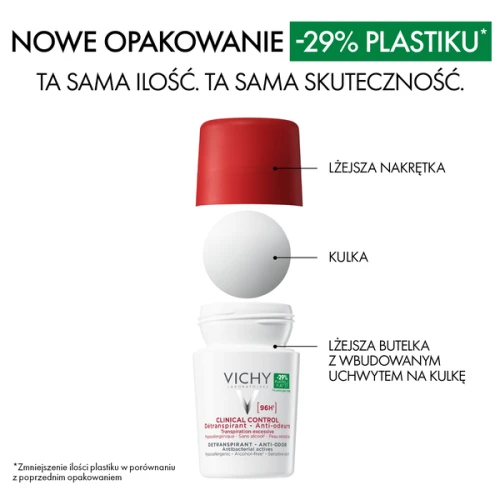 Vichy Clinical Control antyperspirant 96h, roll-on 50 ml - Przeciwdziała nieprzyjemnemu zapachowi - 1