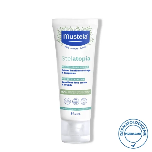 Mustela Stelatopia emolient do twarzy i na powieki, krem 40 ml - Łagodzi podrażnienia i zmniejsza uczucie swędzenia - 2