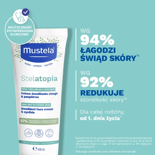 Mustela Stelatopia emolient do twarzy i na powieki, krem 40 ml - Łagodzi podrażnienia i zmniejsza uczucie swędzenia - 4