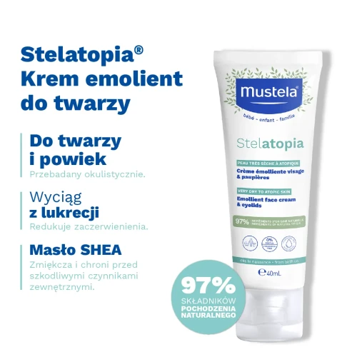 Mustela Stelatopia emolient do twarzy i na powieki, krem 40 ml - Łagodzi podrażnienia i zmniejsza uczucie swędzenia - 5