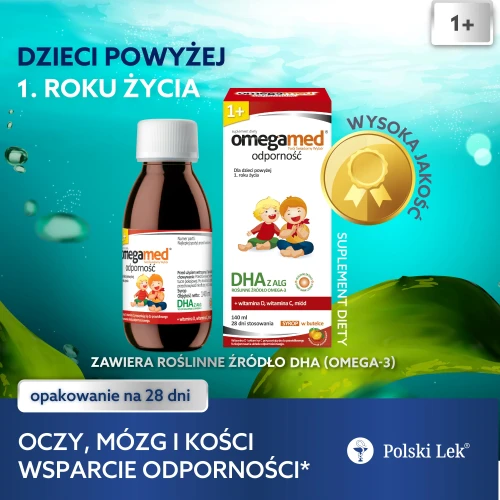 Omegamed Odporność 1+, syrop o smaku pomarańczowym, 140 ml - Roślinne DHA z alg z miodem i witaminami D i C dla naturalnego wsparcia odporności - 3
