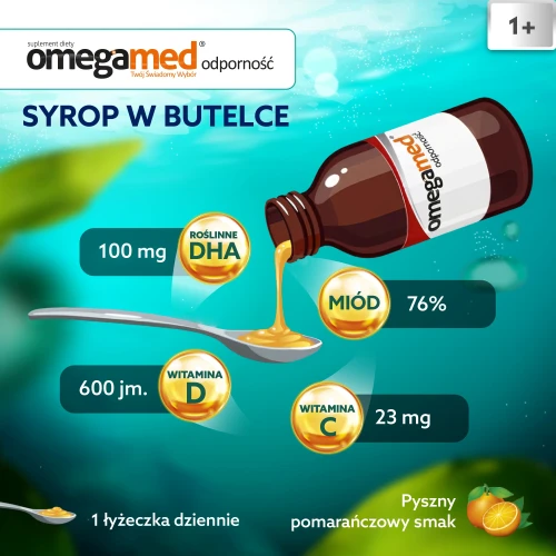 Omegamed Odporność 1+, syrop o smaku pomarańczowym, 140 ml - Roślinne DHA z alg z miodem i witaminami D i C dla naturalnego wsparcia odporności - 4