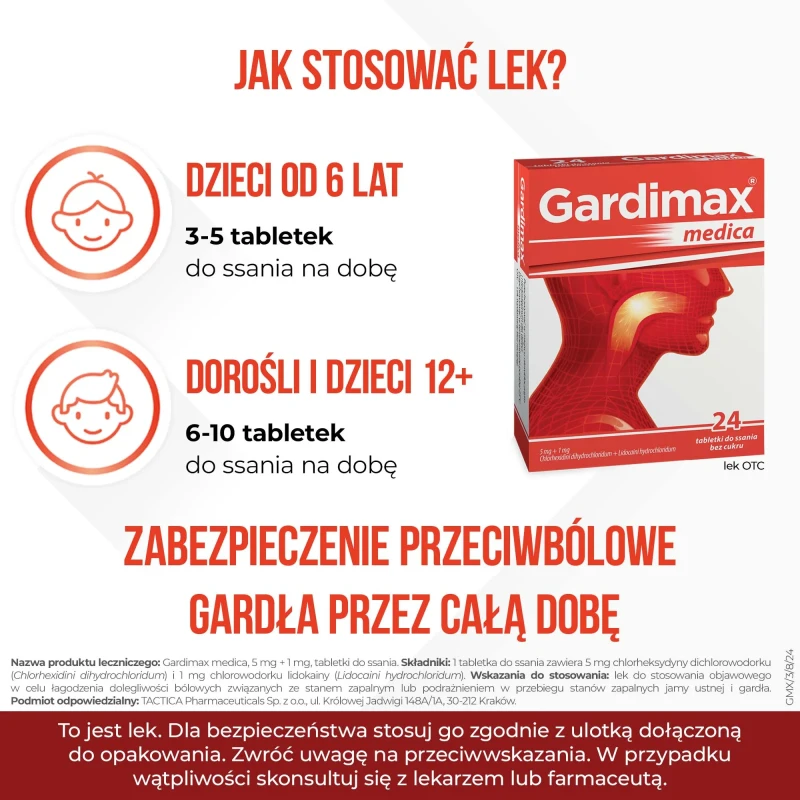 Gardimax Medica miętowy 5 mg + 1 mg, 24 tabletki do ssania - Na stany zapalne gardła. Lek odkażający z chlorheksydyną - 4