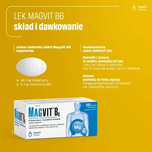 Magvit B6, 50 tabletek dojelitowych - Pomaga uzupełniać i łagodzi objawy niedoboru magnezu - 2