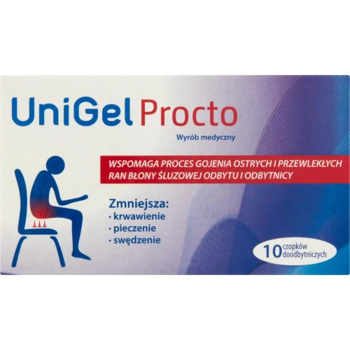 UniGel Procto, 10 czopków doodbytniczych - Wspomagają proces gojenia szczelin odbytu i hemoroidów - 1