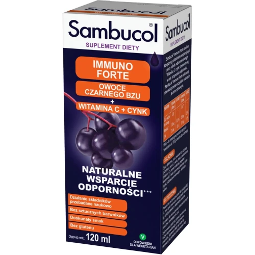 Sambucol Immuno Forte, płyn 120 ml - Z czarnym bzem, witaminą C i cynkiem - 1
