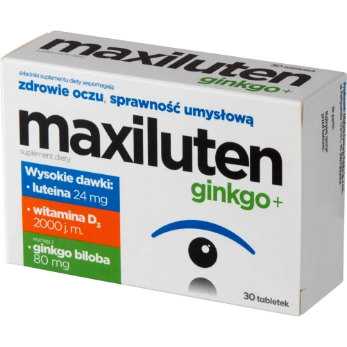 Maxiluten ginkgo+, 30 tabletek - Z luteiną, witaminą D3 oraz wyciągiem z Ginkgo Biloba, które wspierają zdrowie oczu i sprawność umysłową - 2
