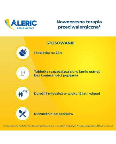Aleric Deslo Active 5 mg, 10 tabletek ulegających rozpadowi w jamie ustnej - Z desloratadyną dla dorosłych i młodzieży od 12. roku życia - 3