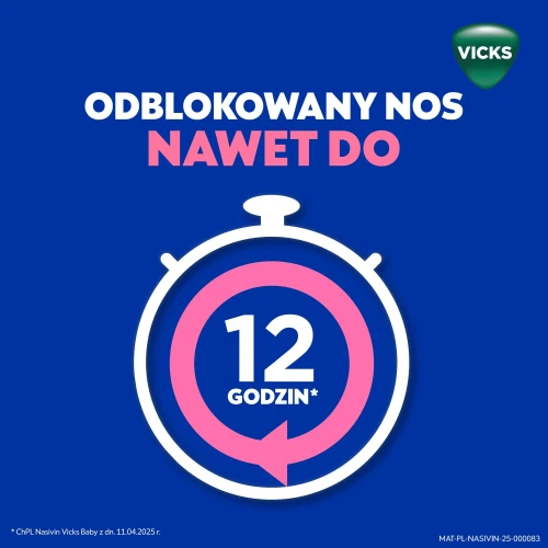 Nasivin Vicks Baby 0,1 mg/ml, krople do nosa 5 ml - Dla niemowląt powyżej 3. miesiąca życia do ukończenia 1. roku życia - 5