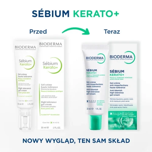 Bioderma Sebium Kerato+, żel-krem przeciw niedoskonałościom, 30 ml - Redukuje wypryski i zaskórniki jednocześnie stymulując odnowę naskórka - 1