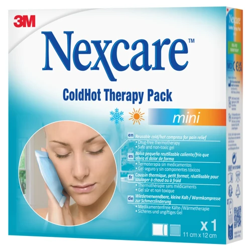 Nexcare ColdHot Mini, okład żelowy ciepło-zimno 11 cm x 12 cm, 1 sztuka - Okład ciepło-zimny wielokrotnego użytku z żelowym wkładem - 1