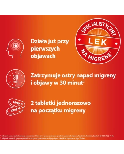 APAP migrena tabletki powlekane, 10 sztuk - W doraźnym leczeniu bólu głowy oraz napadów migreny - 2
