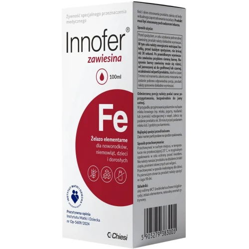 Innofer zawiesina doustna, 100ml - Źródło żelaza elementarnego w oleju roślinnym MCT, dla dzieci i dorosłych - 1