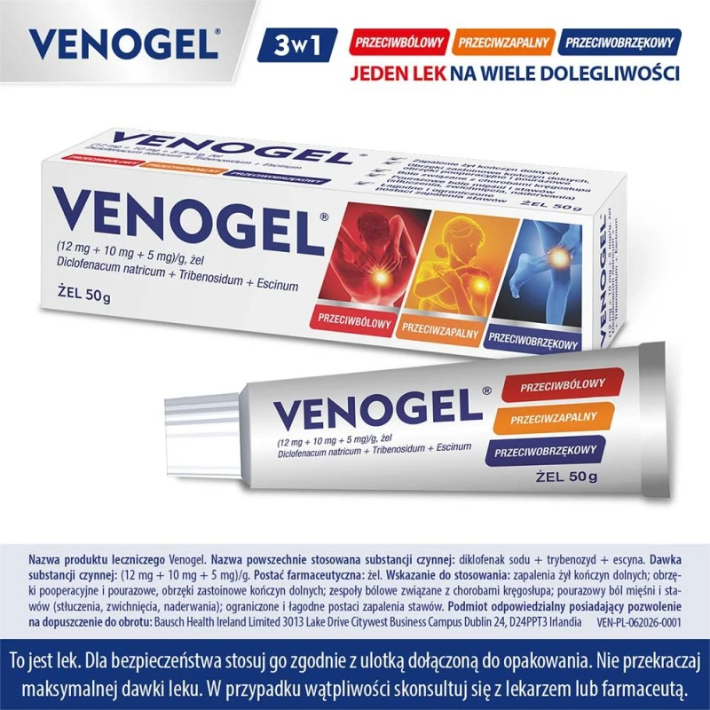 Venogel żel, 50 g - Działa przeciwbólowo, przeciwzapalnie i przeciwobrzękowo - 1