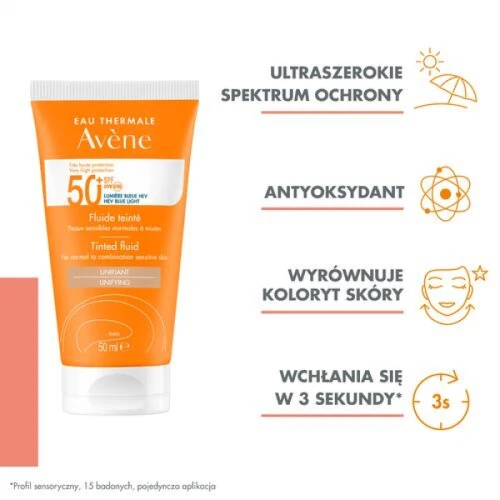 Avene Sun SPF50+ Fluid koloryzujący, 50 ml - Bardzo wysoka ochrona skóry wrażliwej normalnej i mieszanej - 1