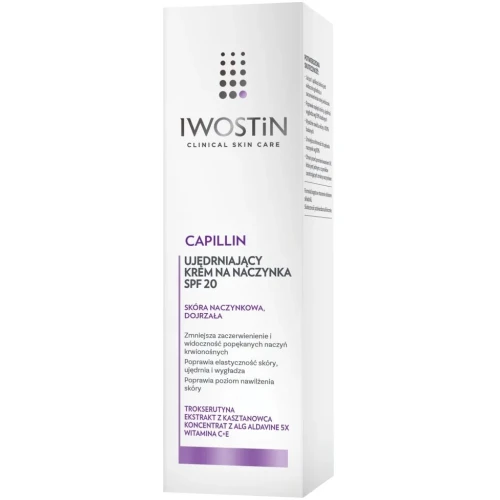 Iwostin Capillin Ujędrniający krem na naczynka SPF 20, 40 ml - Redukcja zaczerwienień, ochrona UV i ujędrnienie cery naczynkowej - 1