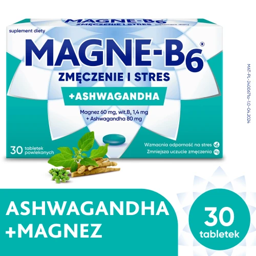 Magne B6 Zmęczenie i Stres, 30 tabletek powlekanych - Z ashwagandhą, która wzmacnia odporność na stres i utrzymuje balans emocjonalny - 1