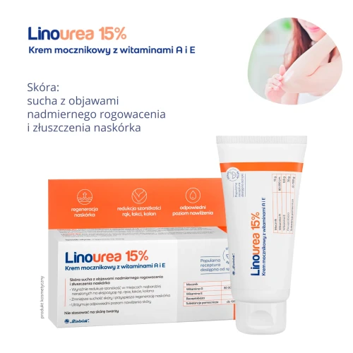 Linourea 15%, krem mocznikowy z witaminami A i E, 50 g - Do skóry suchej z objawami nadmiernego rogowacenia i złuszczenia naskórka - 2