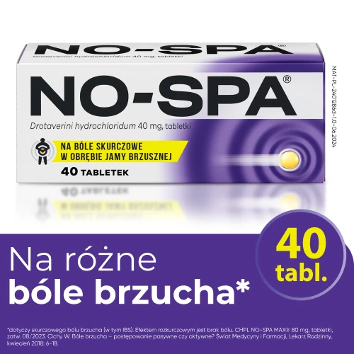 No-Spa, 40 mg, 40 tabletek - Zmniejsza ból i  bolesne skurcze w jamy brzusznej  - 1