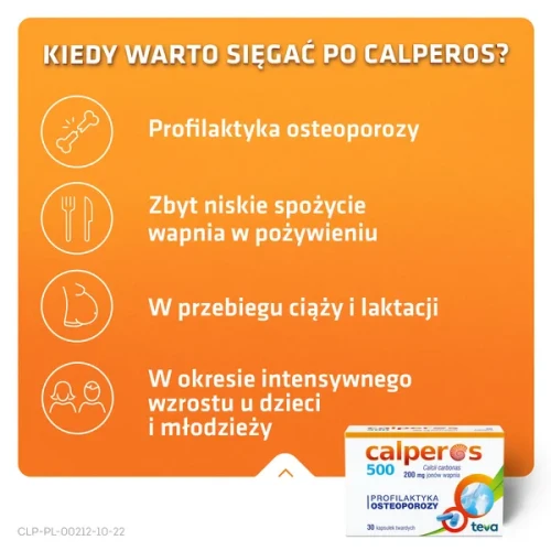 Calperos 500, 200 mg jonów wapnia, 30 kapsułek twardych - Źródło wapnia do stosowania w profilaktyce osteoporozy - 2