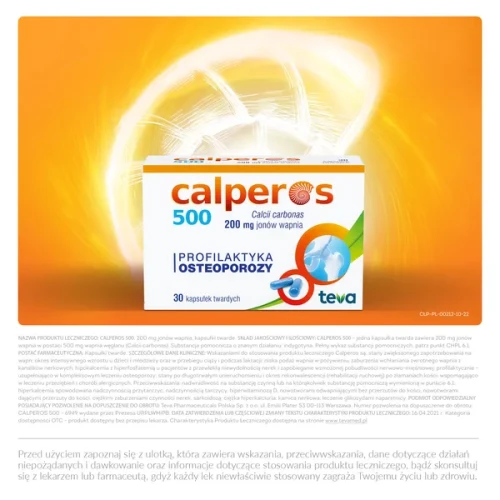 Calperos 500, 200 mg jonów wapnia, 30 kapsułek twardych - Źródło wapnia do stosowania w profilaktyce osteoporozy - 3