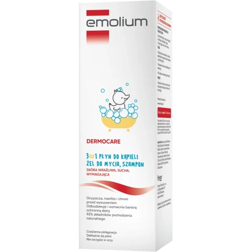 Emolium Dermocare 3w1, płyn 400 ml - Płyn do kąpieli, żel do mycia i szampon dla niemowląt  po 1. miesiącu życia - 2