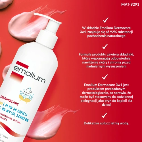 Emolium Dermocare 3w1, płyn 400 ml - Płyn do kąpieli, żel do mycia i szampon dla niemowląt  po 1. miesiącu życia - 6