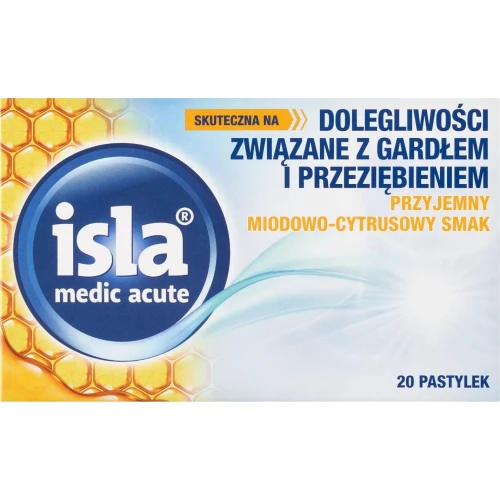 Isla Medic Acute, smak miodowo-cytrusowy 20 pastylek do ssania - Chronią błonę śluzową jamy ustnej oraz gardła, działają nawilżająco - 1
