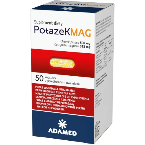 Potazek MAG, 50 kapsułek - Potasem z magnezem, które wspomagają prawidłowe funkcjonowanie układu nerwowego i mięśniowego - 1