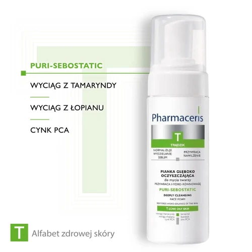 Pharmaceris T Puri-Sebostatic, pianka głęboko oczyszczająca do mycia twarzy, 150 ml - Do mycia cery trądzikowej, zmniejsza wydzielanie sebum, nawilża - 1