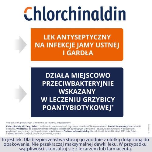 Chlorchinaldin VP 2 mg, 20 tabletek do ssania - Leczy bakteryjne i grzybicze infekcje gardła i jamy ustnej oraz dziąseł - 2