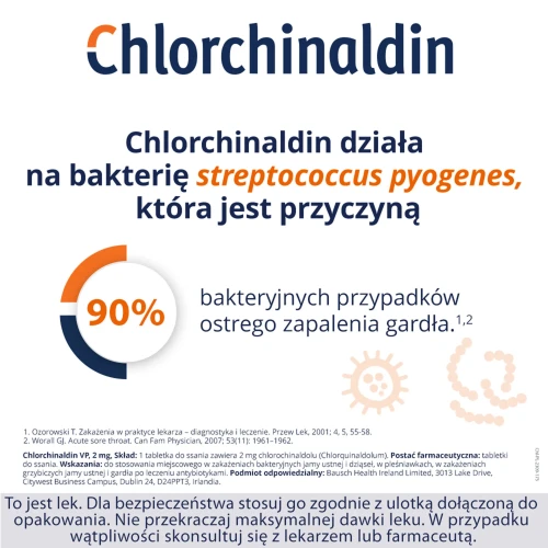 Chlorchinaldin VP 2 mg, 20 tabletek do ssania - Leczy bakteryjne i grzybicze infekcje gardła i jamy ustnej oraz dziąseł - 3