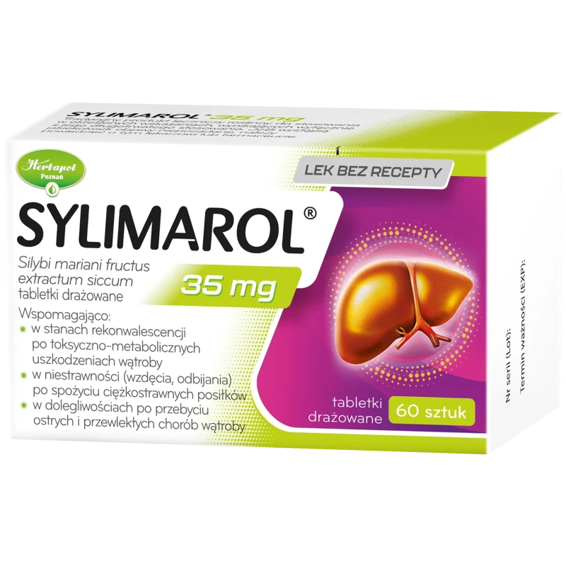 Sylimarol 35 mg 60 tabletek drażowanych - Wspomagają w stanach rekonwalescencji po toksyczno-metabolicznych uszkodzeniach wątroby - 1