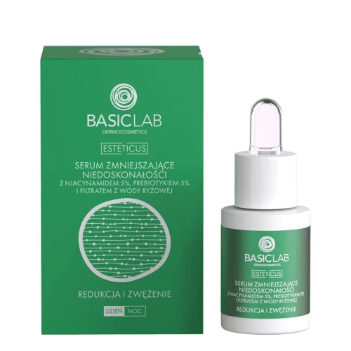 BasicLab Esteticus 5% Niacynamid, 5% Prebiotyk Serum do twarzy, 15 ml - Na niedoskonałości, rozszerzone pory i regulację sebum - 1