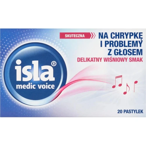 Isla Medic Voice, smak wiśniowy, 20 pastylek do ssania - Łagodzą ból gardła, chronią błonę śluzową jamy ustnej oraz gardła, działają nawilżająco - 1