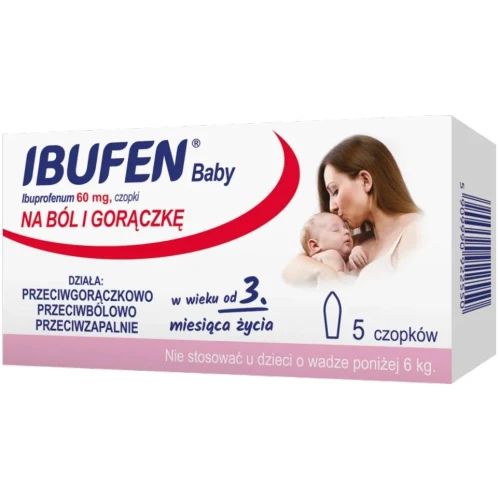 Ibufen Baby 60 mg, od 3 miesiąca życia, 5 czopków - Przeciwbólowe, przeciwgorączkowe i przeciwzapalne - 1