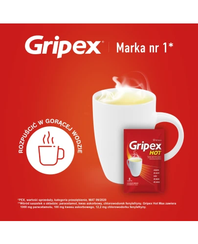 Gripex Hot, proszek do sporządzania roztworu doustnego, 8 saszetek - Wieloskładnikowy lek na objawy przeziębienia - 2
